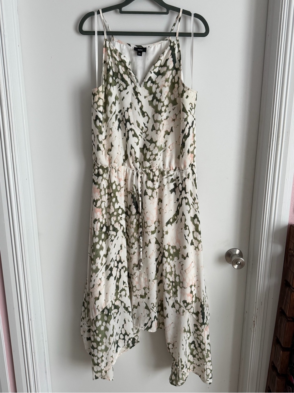 Mossimo Supply Co. Olive Green, Blush & Cream Asymmetrical Spaghetti Strap Dress